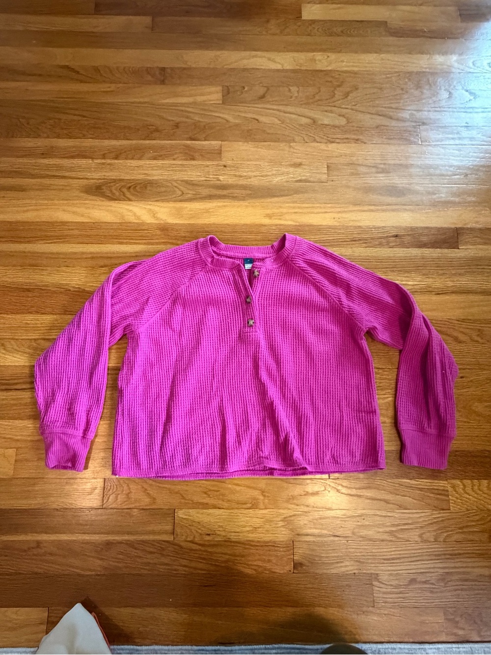 Women's Long Sleeve Waffle Henley Top - Hot Pink